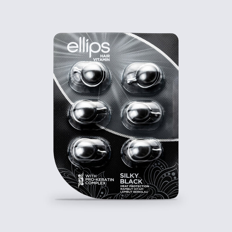 Ellips Silky Black -kokeilukoko: 6 hiusöljykapselia läpipainopakkauksessa