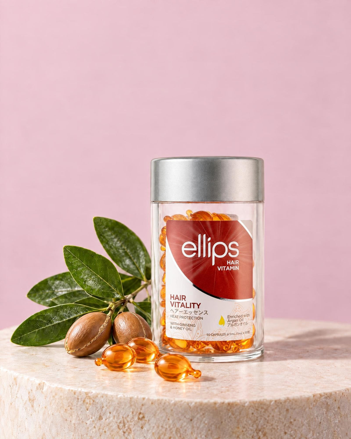 Ellips Hair Vitality -purkki ja koostumuksen pääainesosat