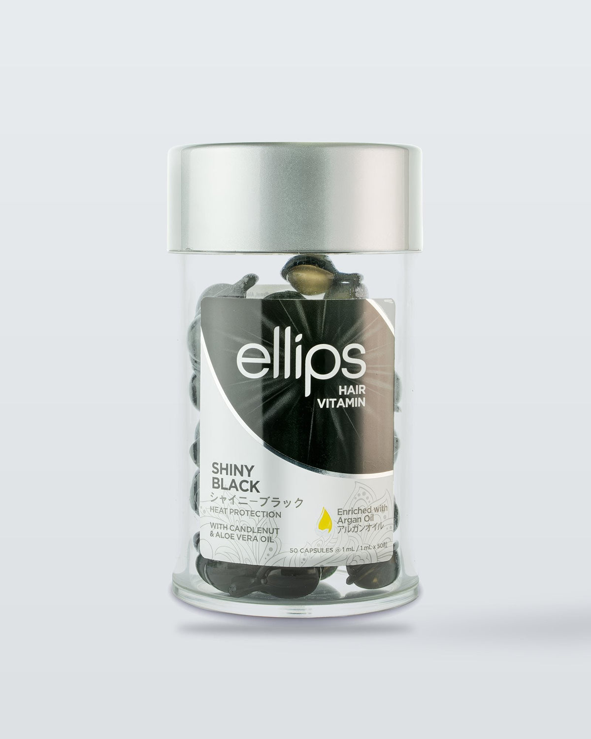 Ellips Shiny Black -hiusöljykapselit, 50 kapselin purkki
