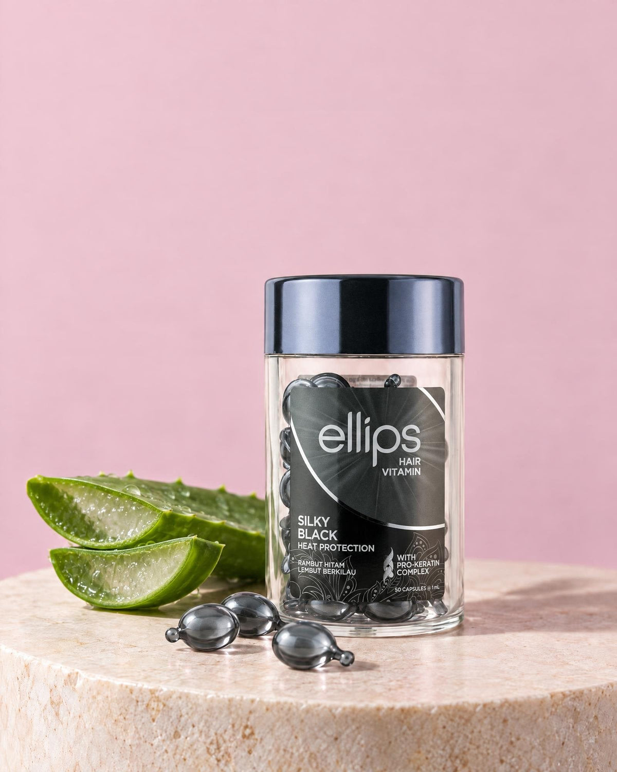 Ellips Silky Black -purkki ja koostumuksen pääainesosat