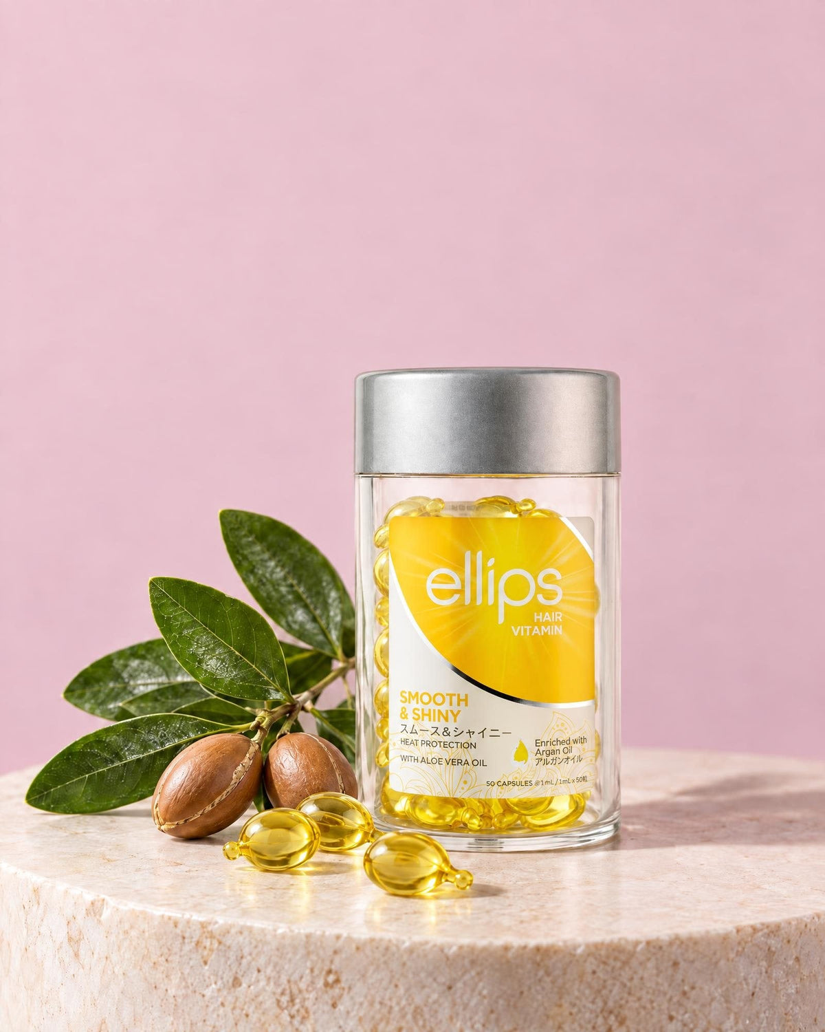 Ellips Smooth & Shiny -purkki ja koostumuksen pääainesosat