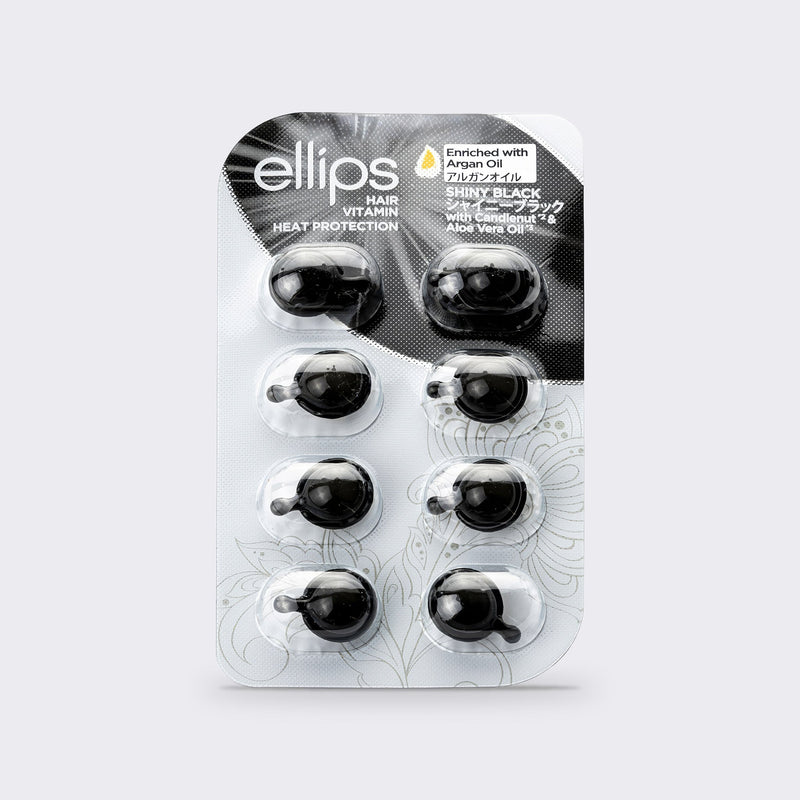 Ellips Shiny Black -kokeilukoko: 8 hiusöljykapselia läpipainopakkauksessa